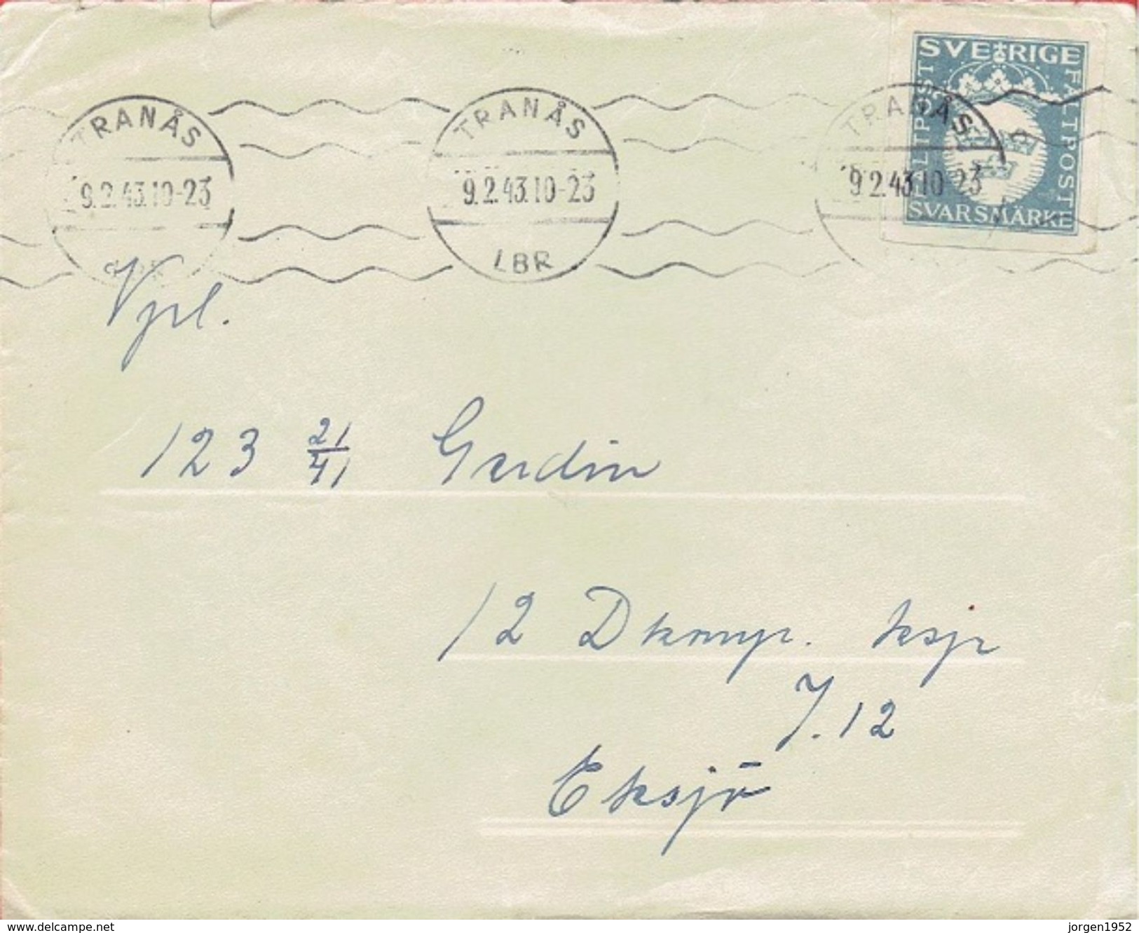 SWEDEN # MILITARY BRIEF WITH CONTENTS SEND TRANÅS  9.2.43 - Military