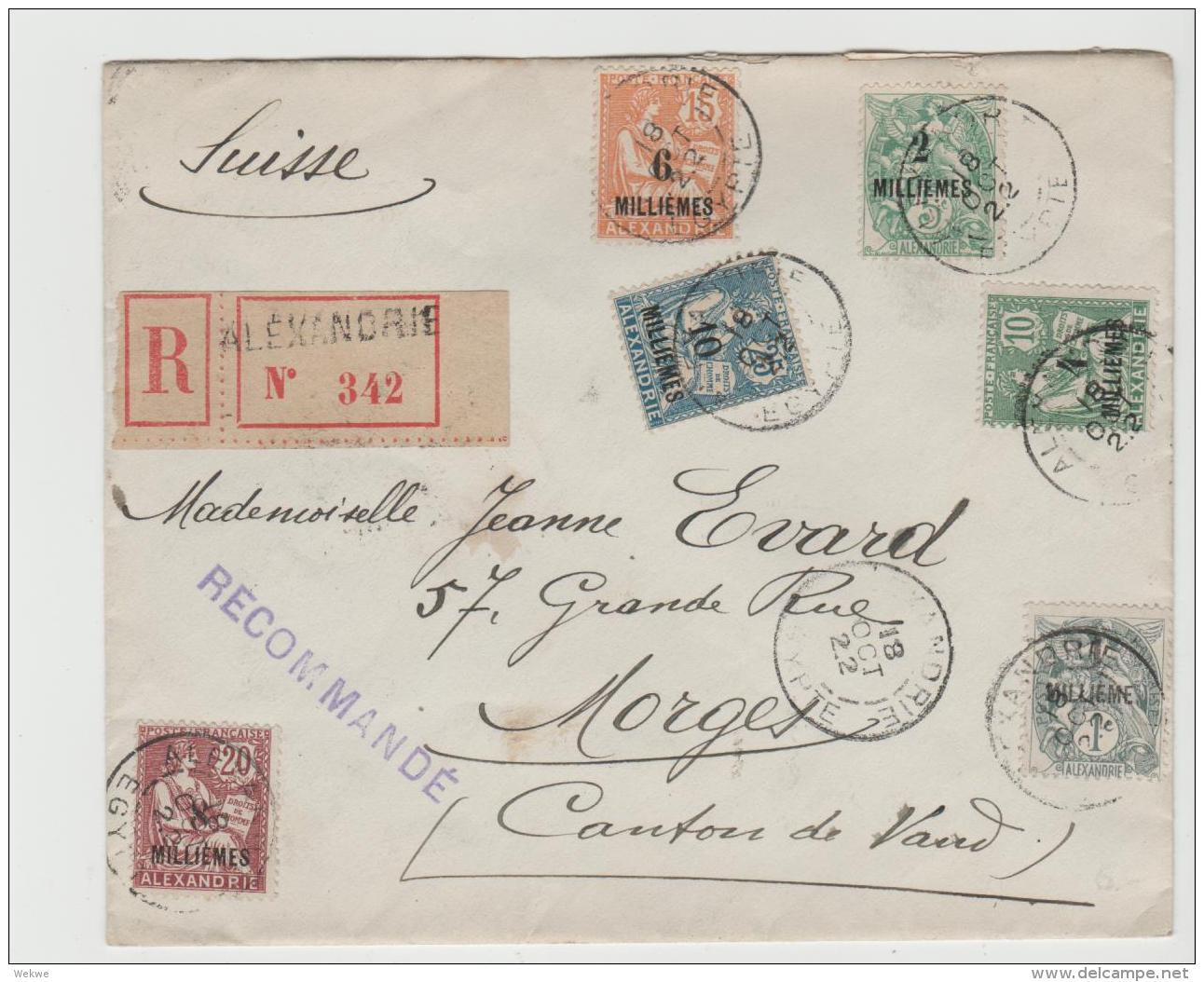 FAF006 /  FRANKREICH - Alexandrie Einschreiben In Die Schweiz (Morges) 1922 - Storia Postale