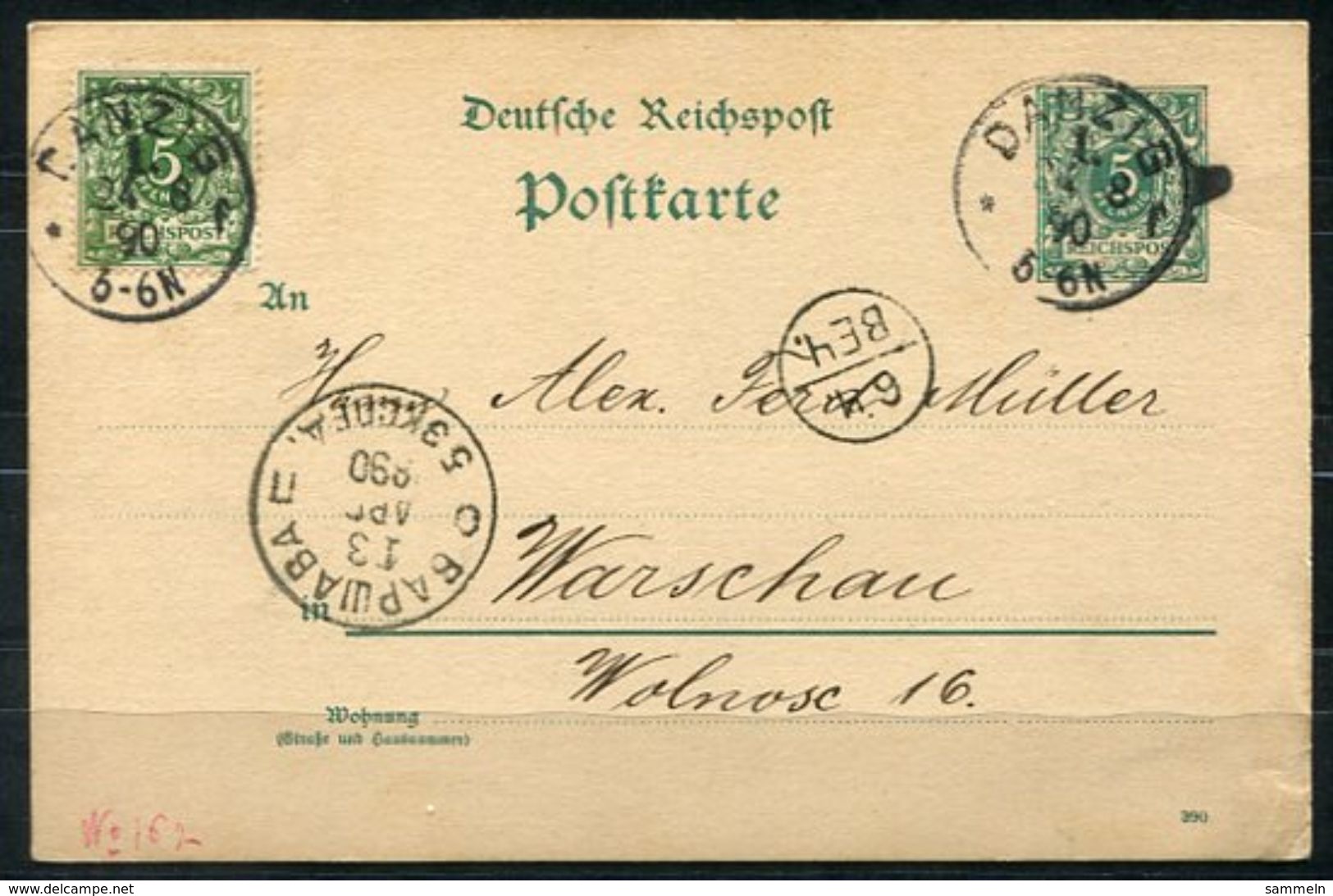 6010 - DANZIG - Auf D.R. P20 Mit Bildgleicher Zus.-Frank.46 A - Briefträgerstempel "Warschau" - Gepr. Petry, BPP - Briefe U. Dokumente