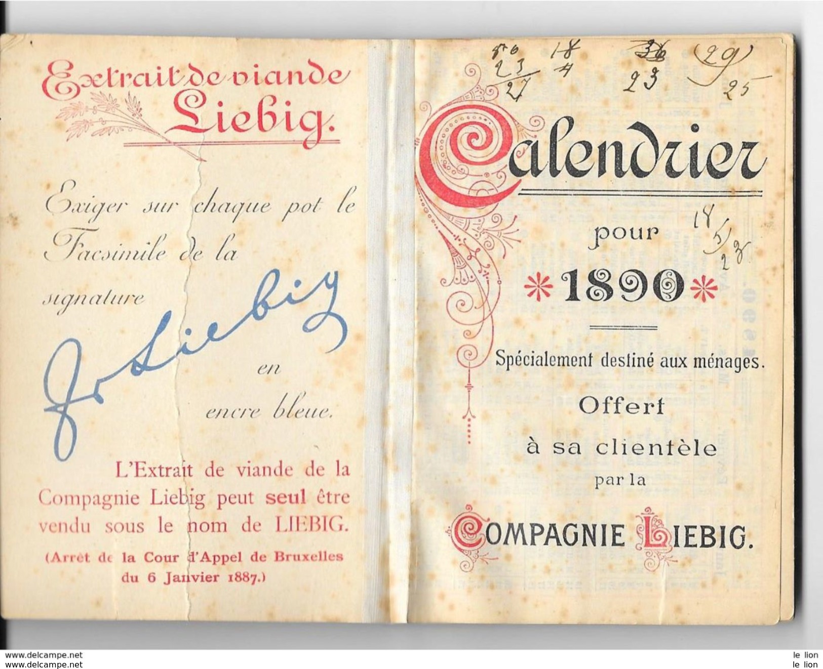 RARITA' CALENDIER Pour Ménage Offert Par La COMPAGNIE LIEBIG 1890 - 120 Pag- Mis. 8,2x11,9 - BUONO STATO - Grand Format : ...-1900