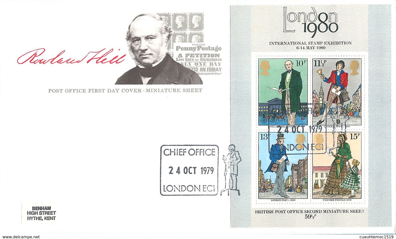 Großbritannien 1979:  2x FCD Mit Block Nr.2° (804-807) - 100. Todestag V. Sir Rowland Hill - Unterschiedl. Stempel#A41 - 1971-1980 Dezimalausgaben