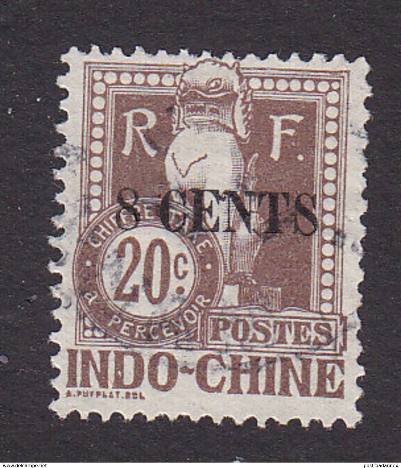 Indo China, Scott #J23, Used, Dragon Surcharged, Issued 1919 - Strafport