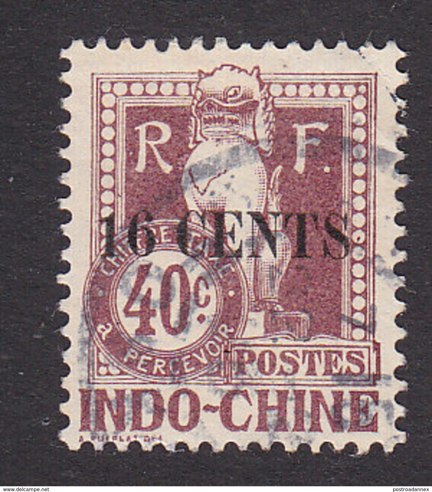 Indo China, Scott #J25, Used, Dragon Surcharged, Issued 1919 - Timbres-taxe