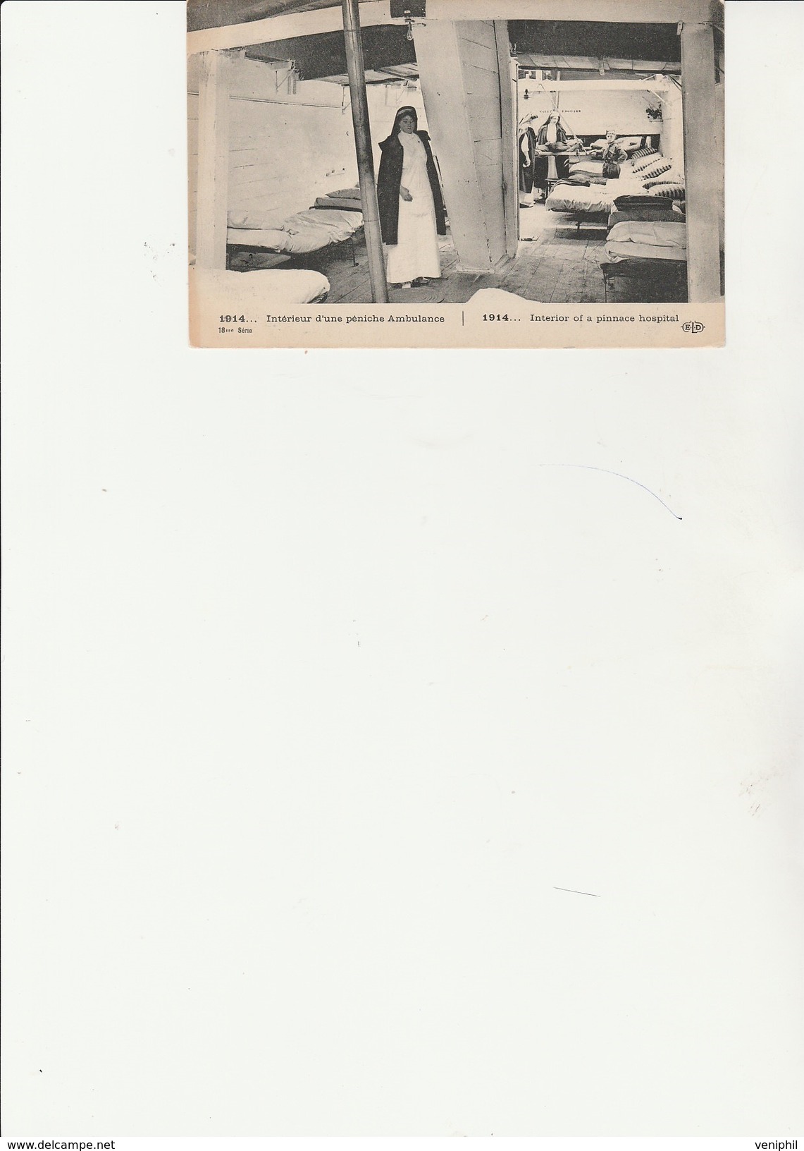 CARTE POSTALE - INTERIEUR D'UNE PENICHE AMBULANCE - 1914-  THEME RARE - Croce Rossa