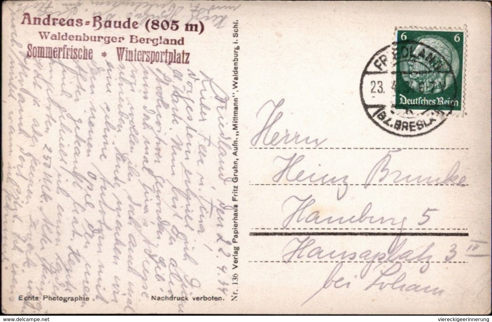 ! 1934 Alte Ansichtskarte Dittersbach Und Waldenburg In Schlesien, Stempel Andreas Baude - Schlesien