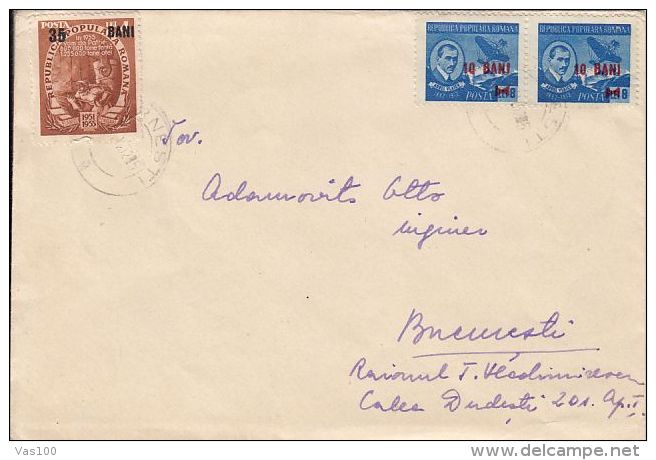 FIVE YEAR PLAN, METALURGY, AUREL VLAICU, PLANE, OVERPRINT STAMPS ON COVER, 1952, ROMANIA - Briefe U. Dokumente