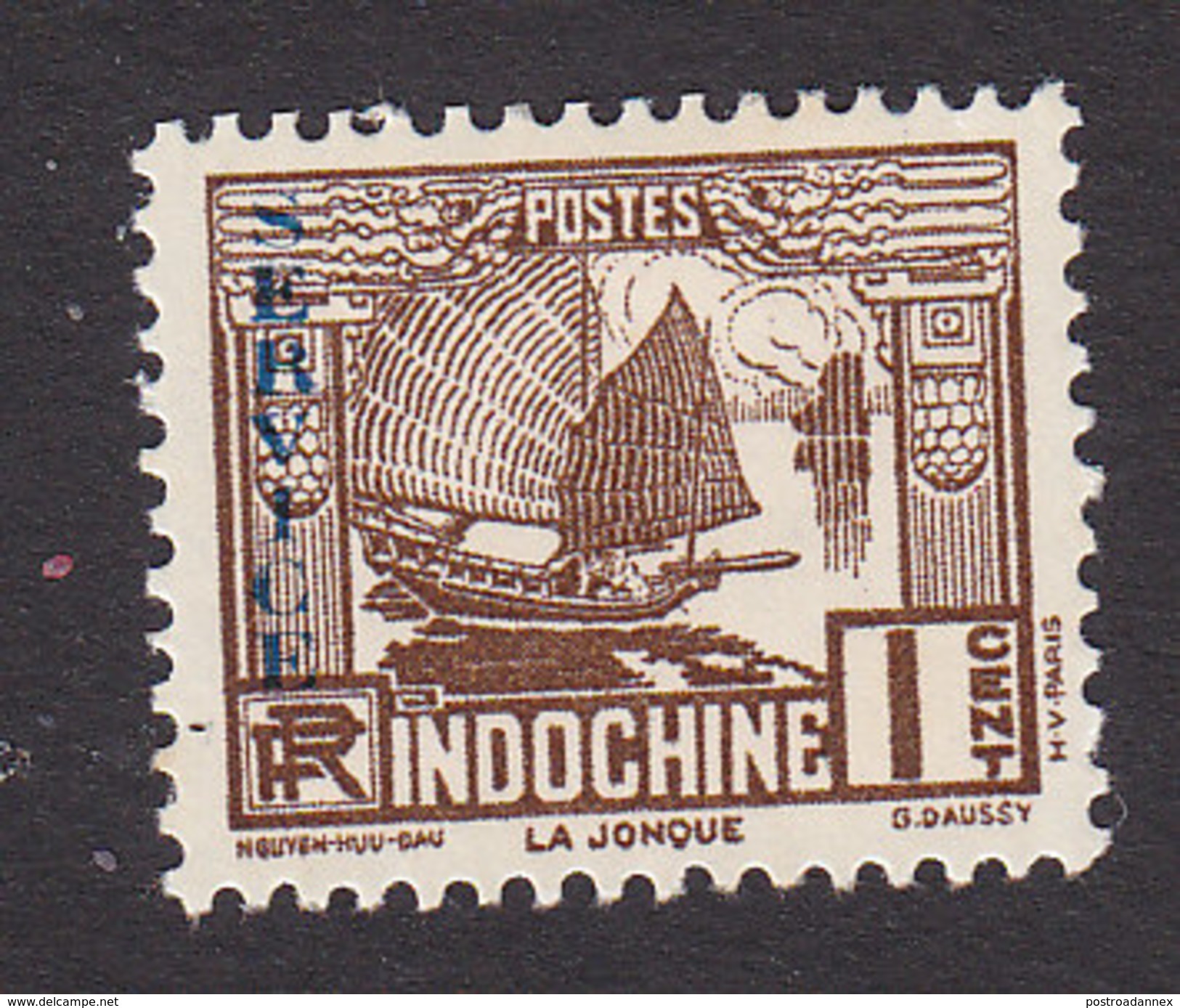 Indo China, Scott #O1, Mint Hinged, Boat Overprinted, Issued 1933 - Timbres-taxe