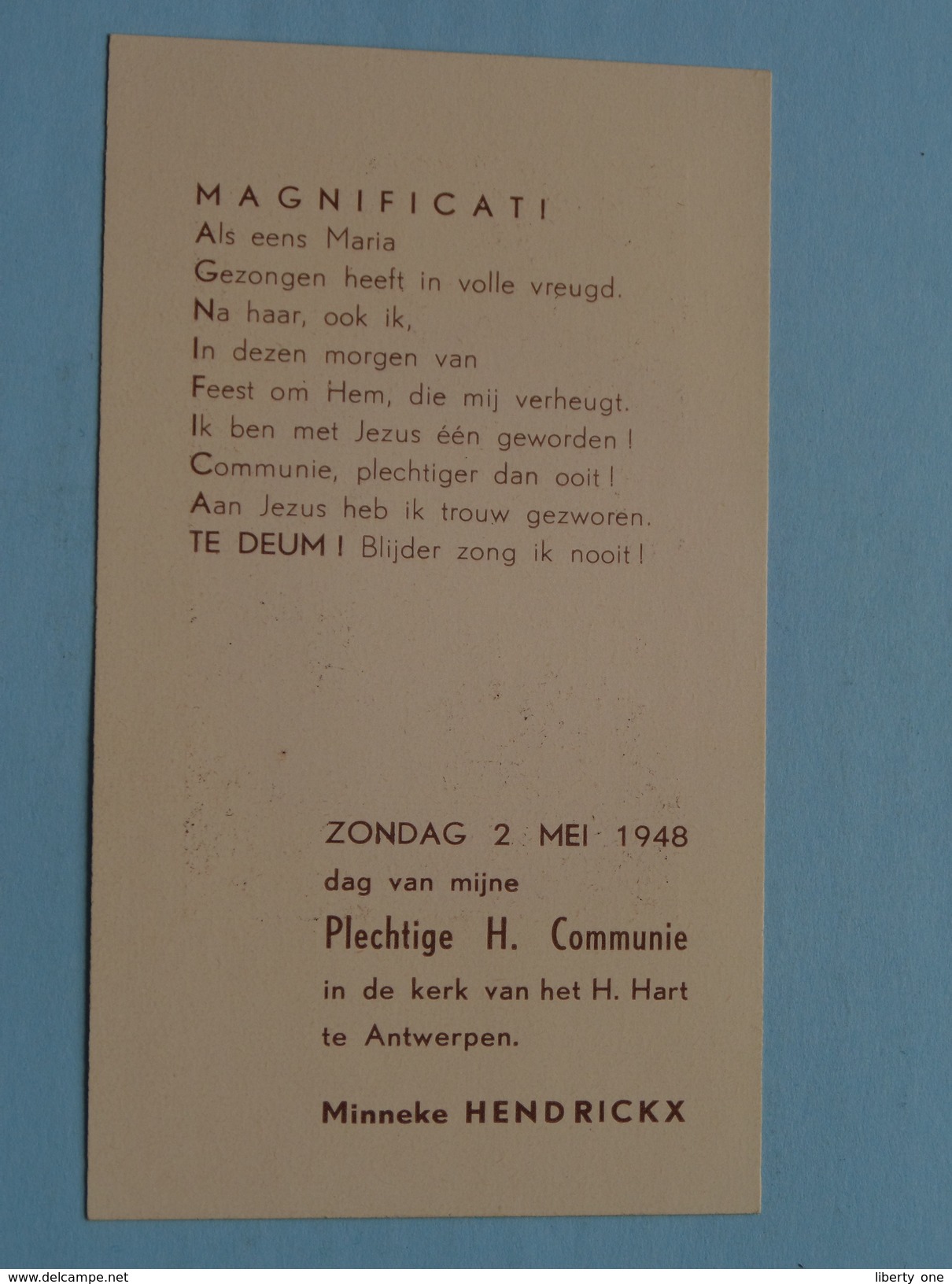Plechtige Heilige COMMUNIE Minneke HENDRICKX Antwerpen 2 Mei 1948 ( Zie Foto's ) ! - Religion & Esotérisme