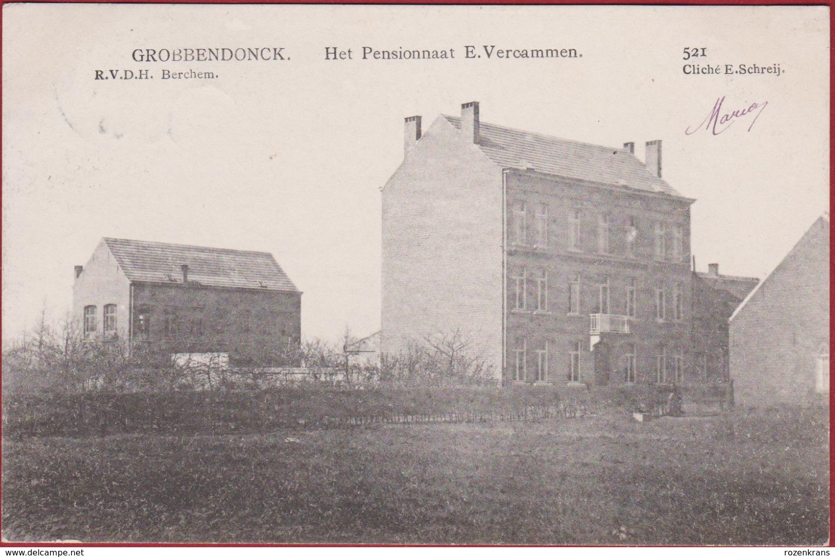 Grobbendonk Grobbendonck Het Pensionnaat E. Vercammen 1909 Edit. Em. Schrey (zeer Goede Staat) - Grobbendonk