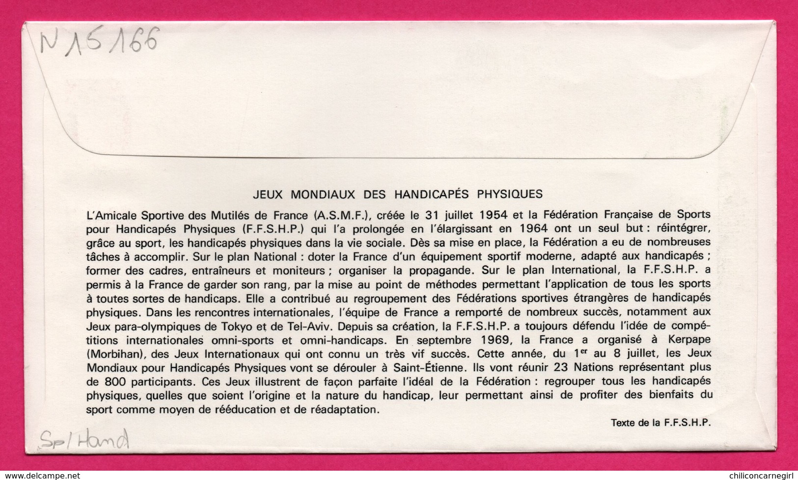 FDC N° 729 - Jeux Mondiaux Des Handicapés Physiques - Basket Ball - Lancé De Javelot - Saint Étienne 1970 - COMBET - Sport Voor Mindervaliden