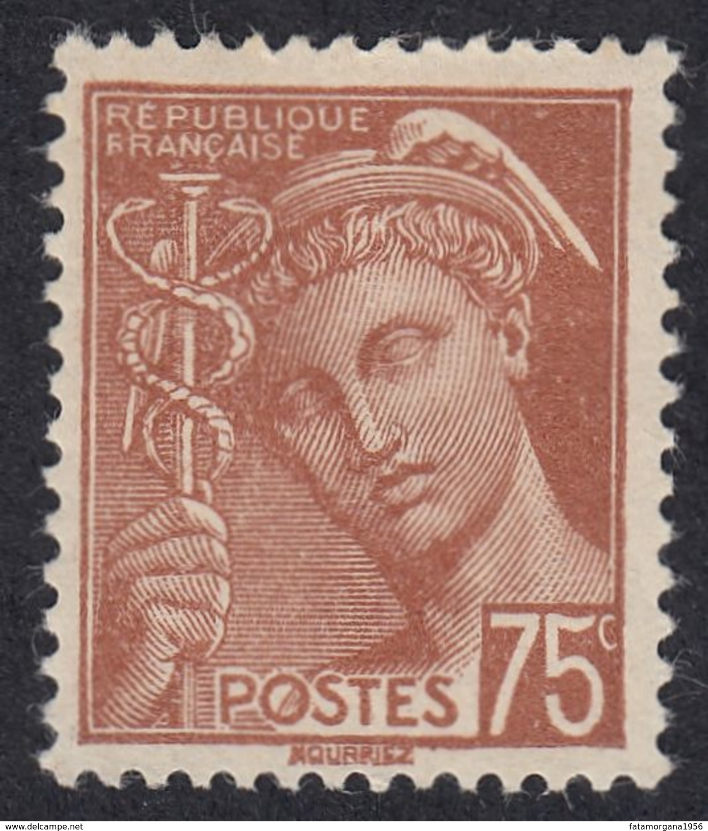 FRANCE Francia Frankreich - 1939 - Yvert 416A Nuovo Senza Gomma, 75 Cent, Bruno/rosso, Mercure. - Ungebraucht