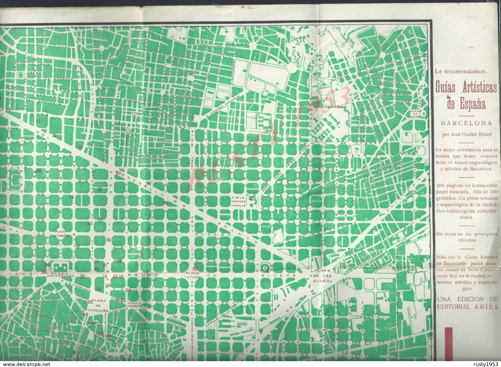 ESPAGNE ANCIEN PLAN DE BARCELONE 1950 AVEC DIVERS ENSEIGNES PUBLICITAIRES : - Spain