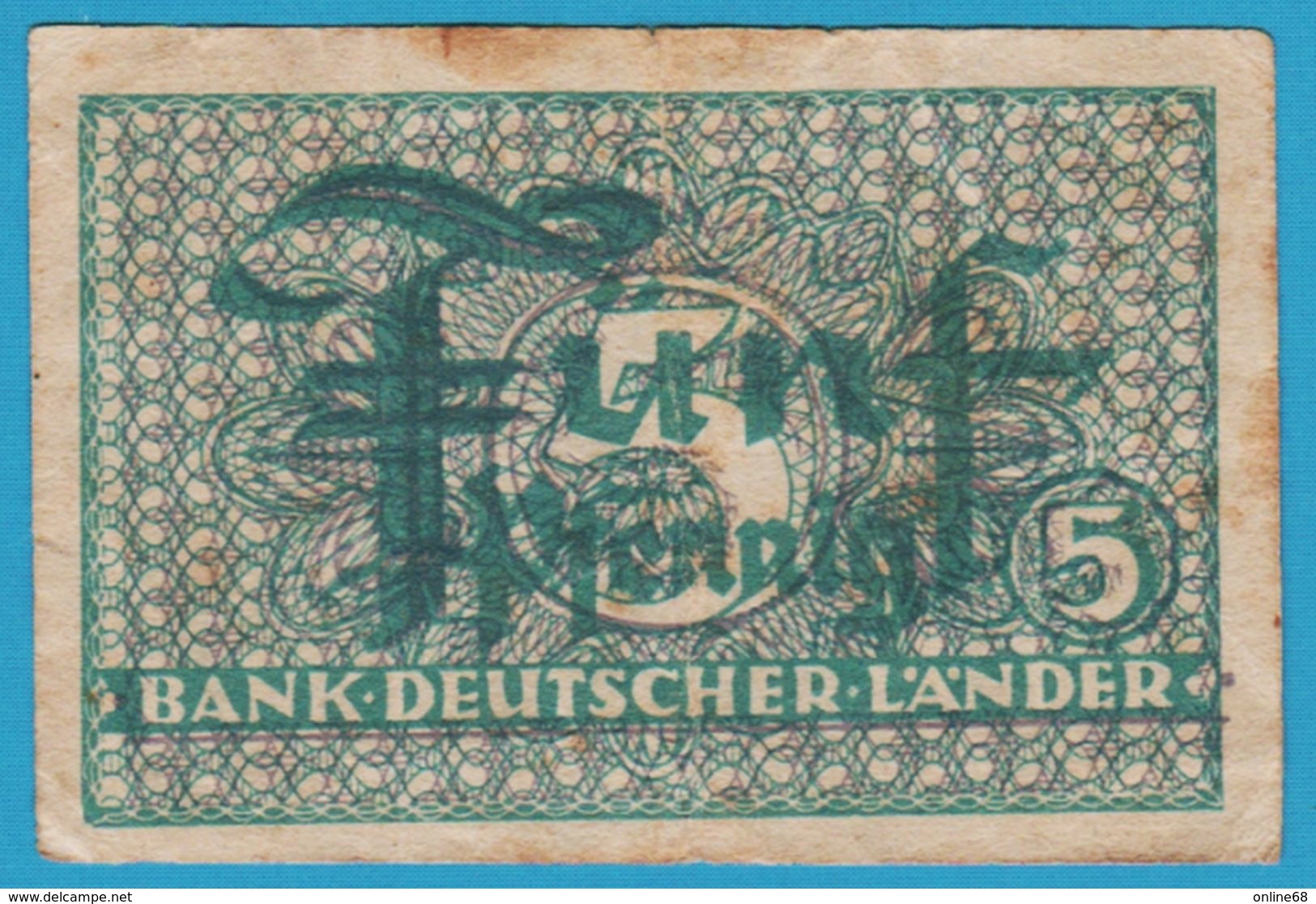 DEUTSCHLAND BANK DEUTSCHER LÄNDER 5 PFENNIG ND  (1948) Ro. 250 Banknote - Andere & Zonder Classificatie