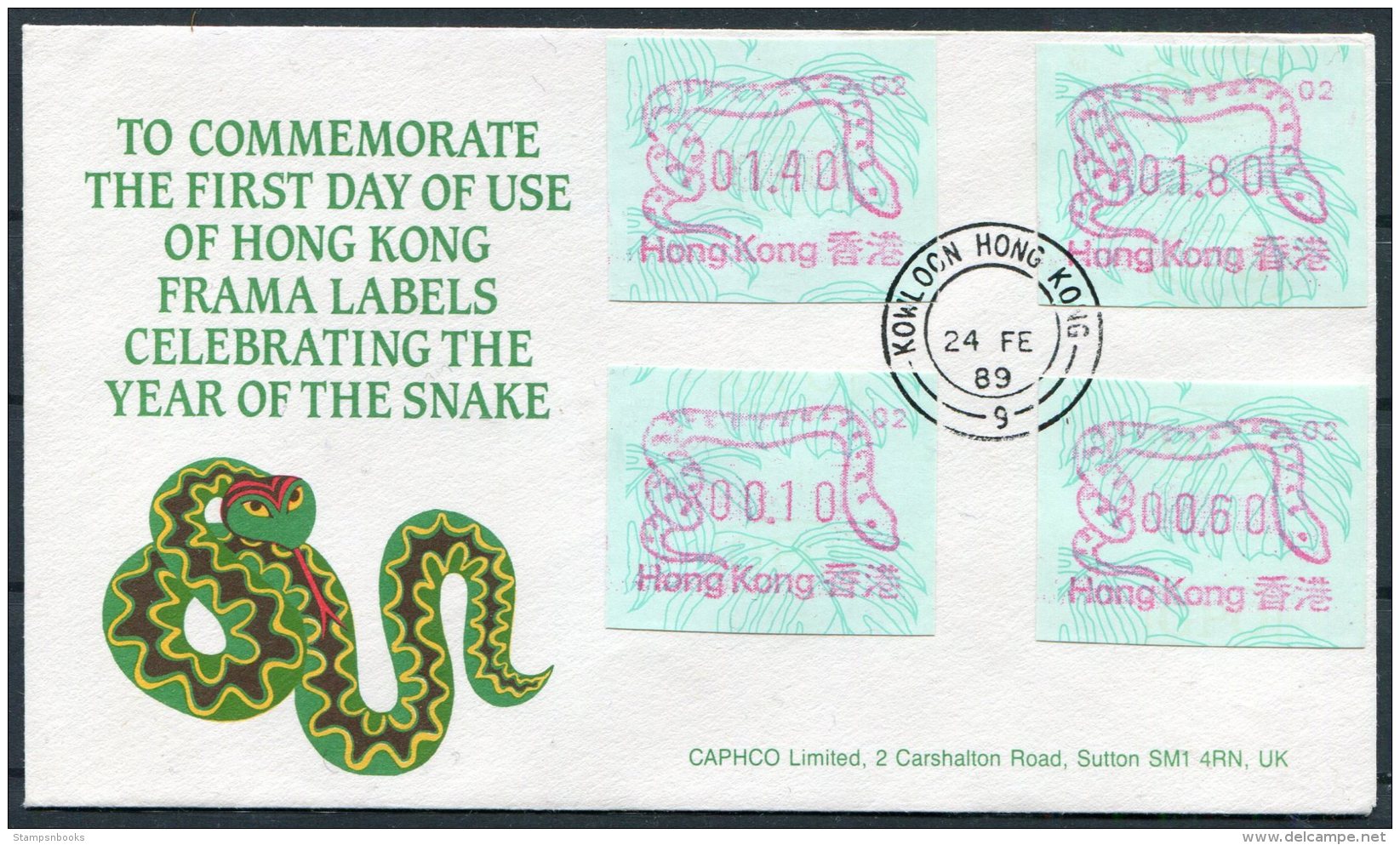 1989 Hong Kong, Year Of The Snake FRAMA ATM Kowloon First Day Cover / FDC - FDC