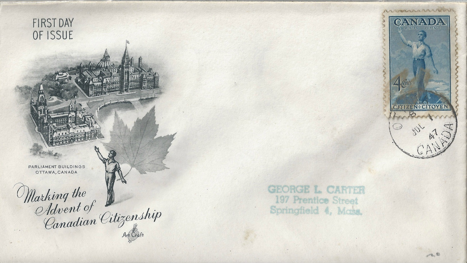 Canada First Day Cover 1947 Making The Advent Of Canadian Citizenship - Covers & Documents