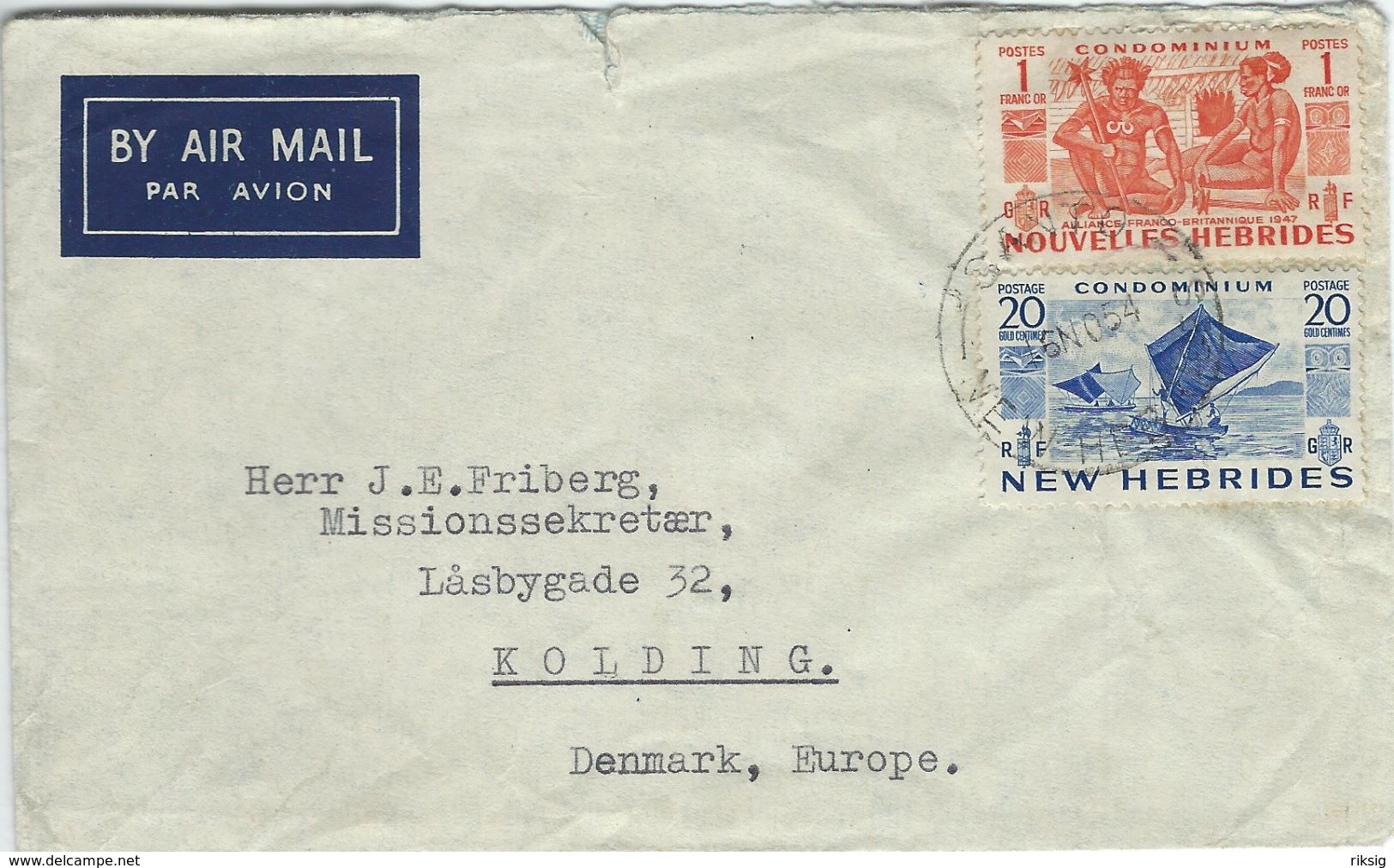 New Hebrides. Cover Sent To Denmark  1954. Postmark Santo.  H-1134 - Other & Unclassified