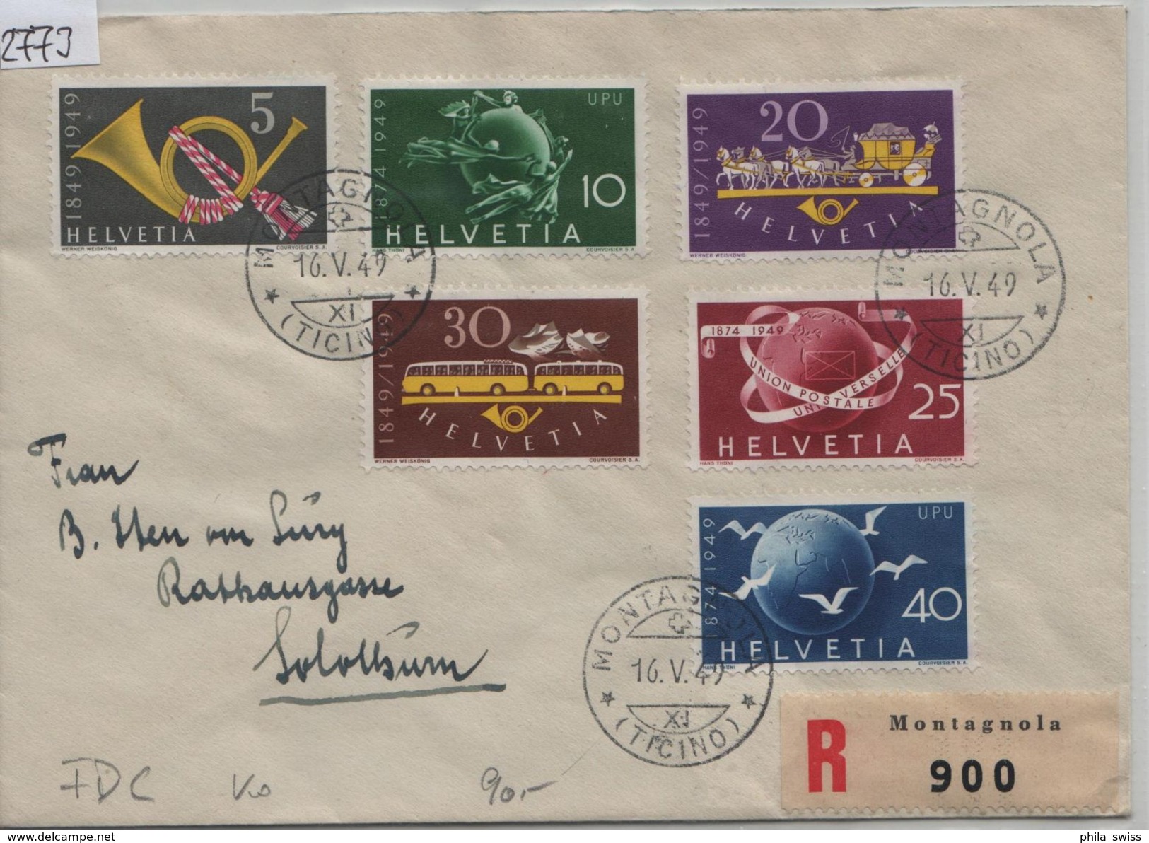 1949 FDC First Day UPU 75 Ans Jahre Weltpostverein 291-296/519-524 - Stempel: Montagnola Ticino - FDC