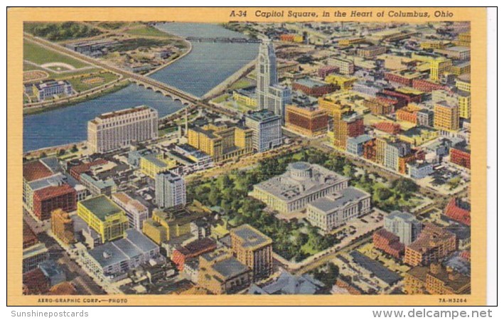 Ohio Columbus Aerial View Of Capitol Square Curteich - Columbus