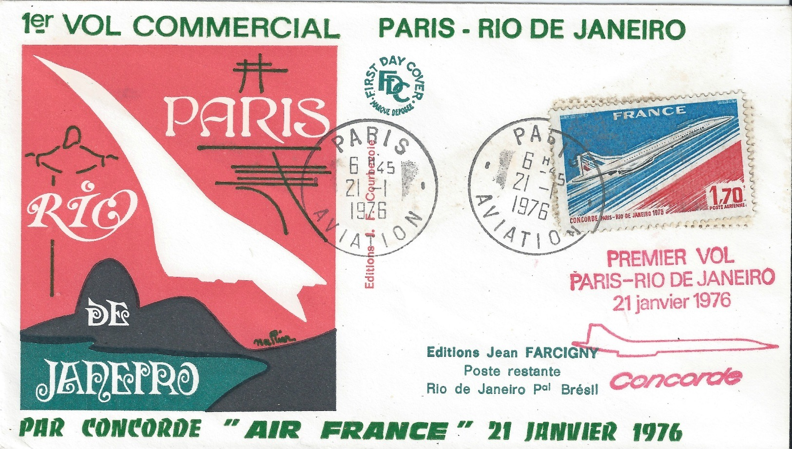 France Concorde Air France 1st Commercial Flight Paris - Rio De Janeiro - 1970-1979