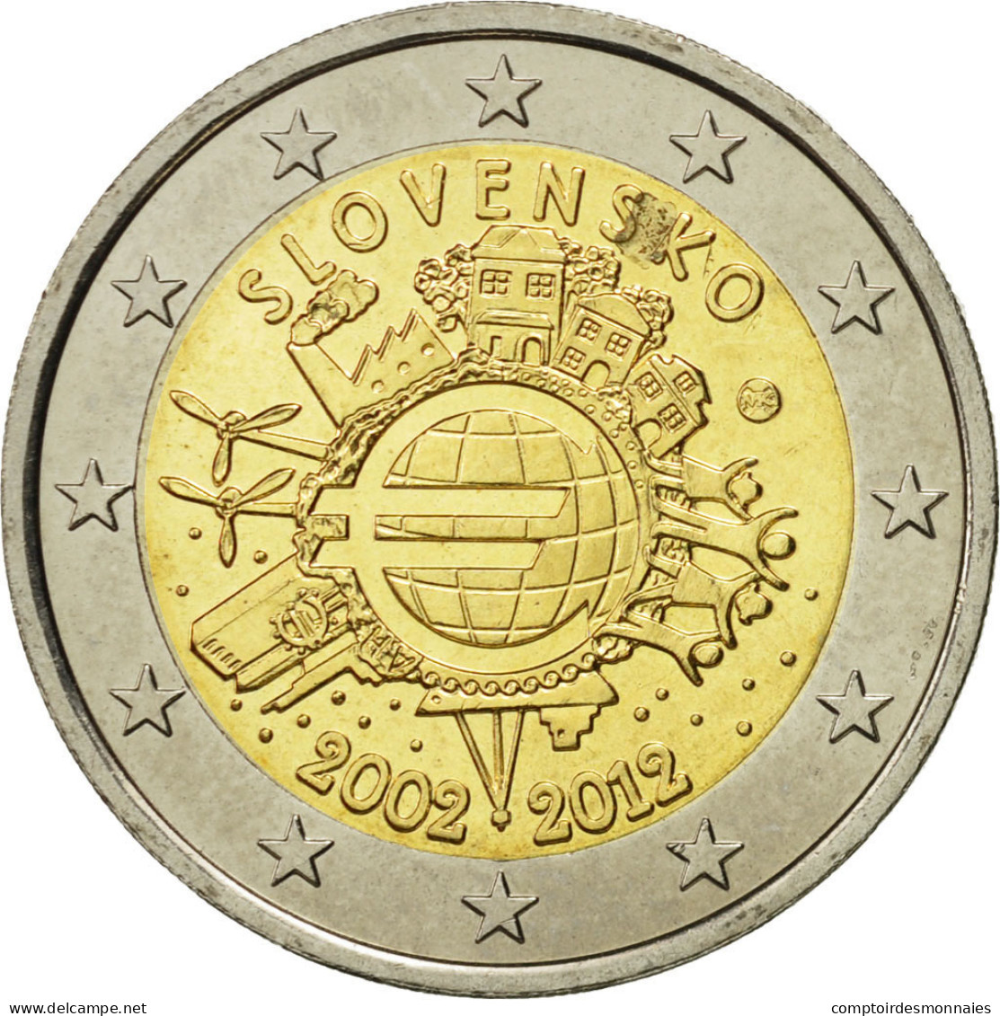 Slovaquie, 2 Euro, 10 Ans De L'Euro, 2012, SPL, Bi-Metallic - Slovaquie