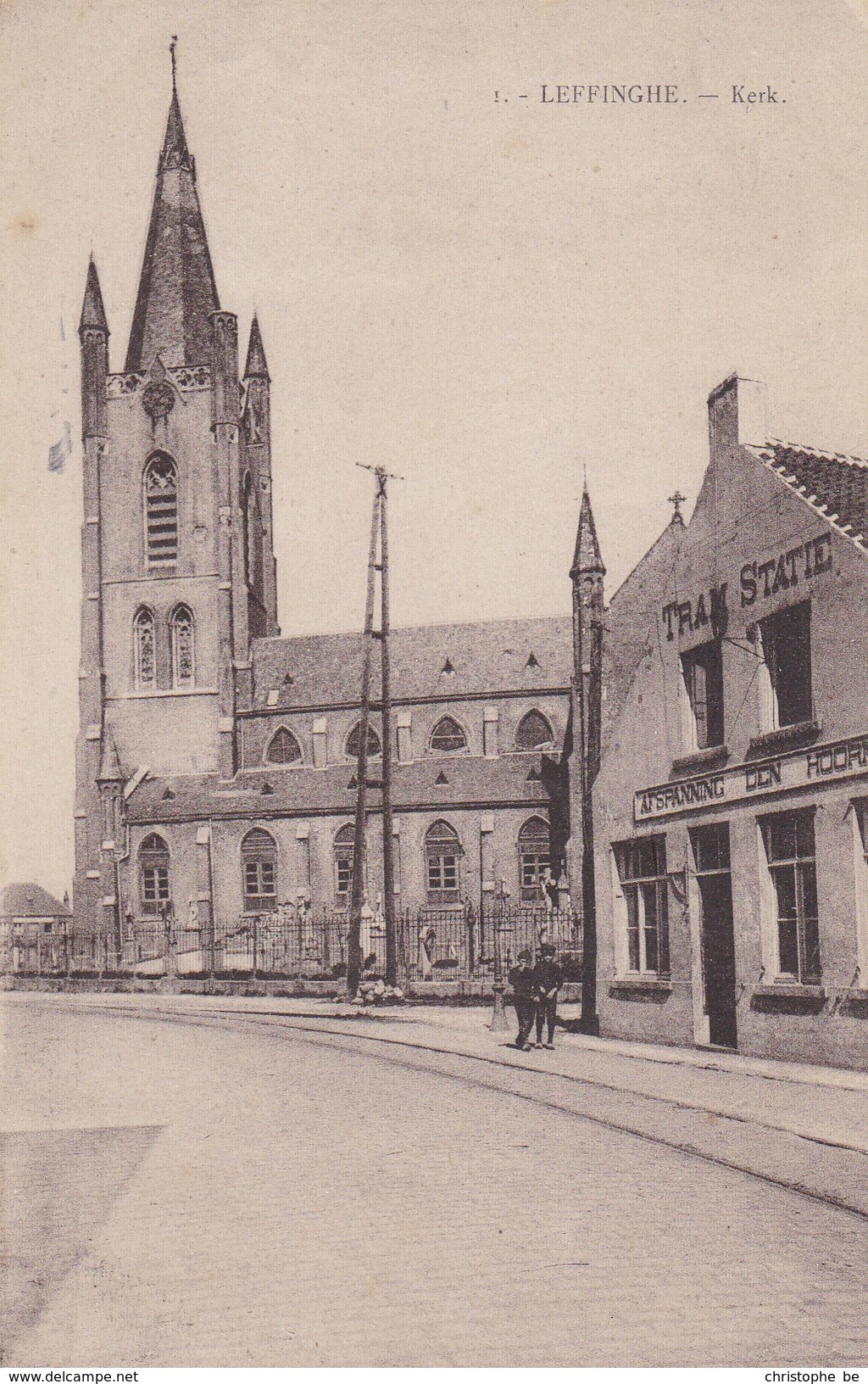 Leffinge, Leffinghe, Kerk, Afspanning Café Tram Statie (pk36978) - Middelkerke