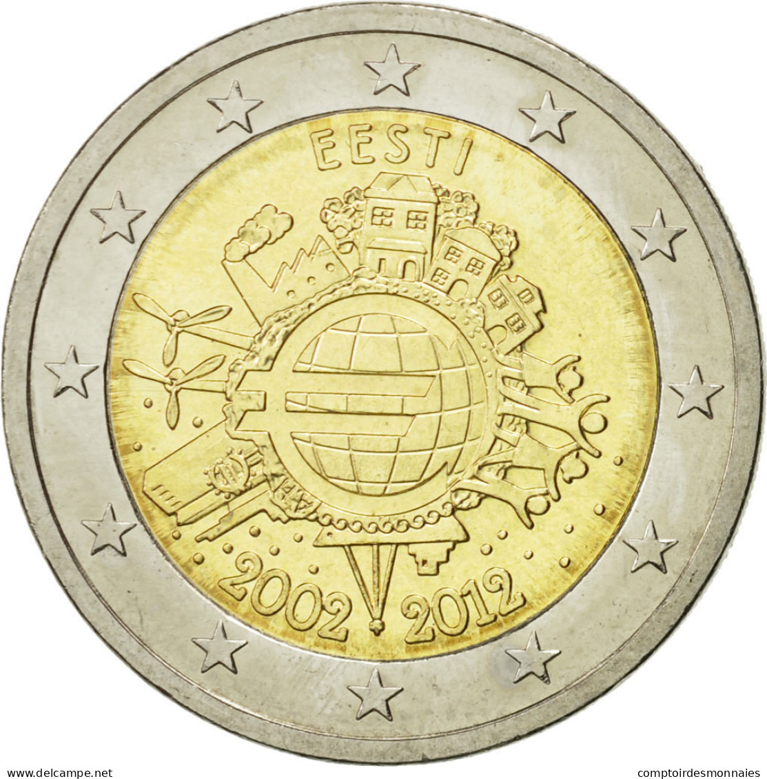 Estonia, 2 Euro, 10 Ans De L'Euro, 2012, SPL, Bi-Metallic - Estonie