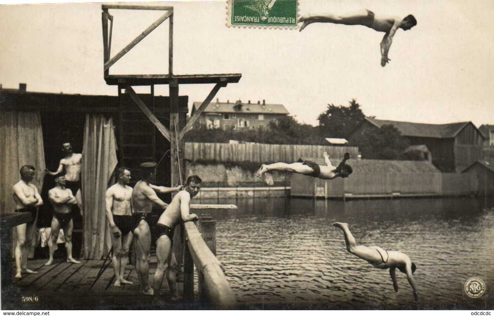 Carte Photo Plan D'eau Montauban Hommes En Maillots De Bains Plongeoir Plongeurs Recto Verso - Montclar De Quercy