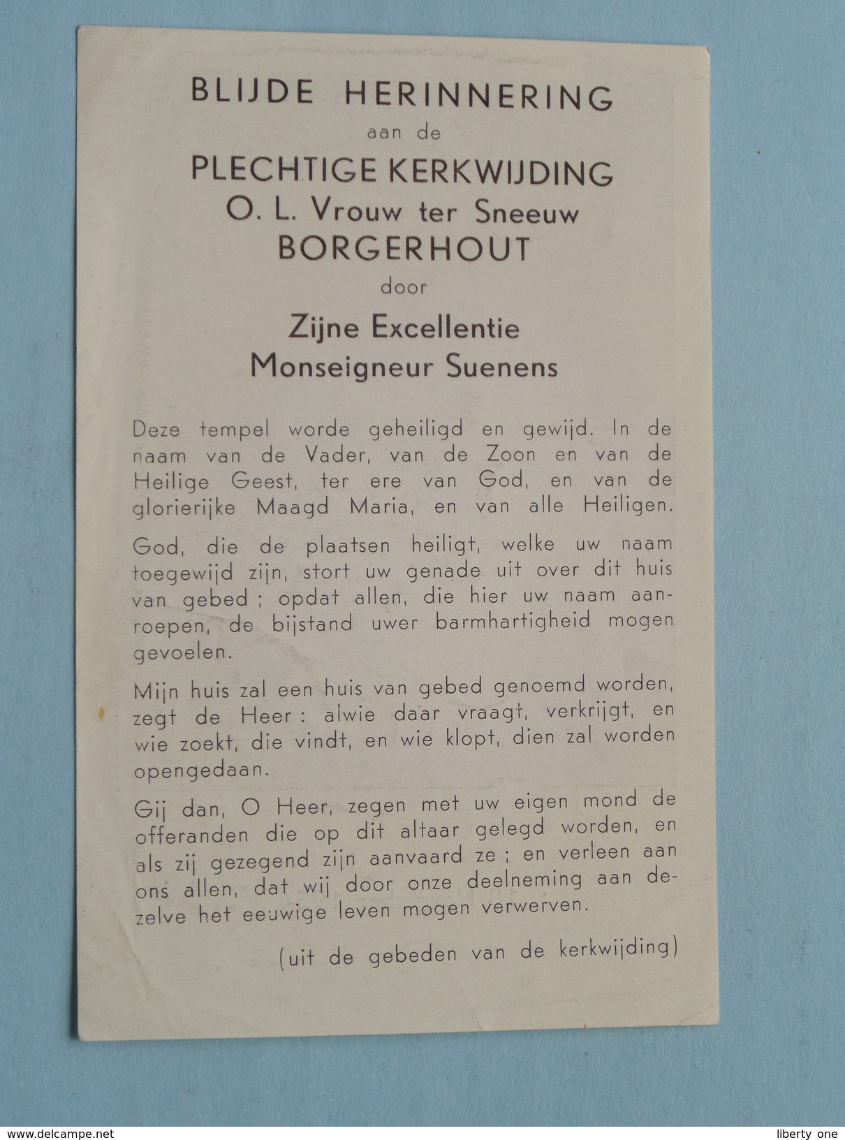 Herinnering Plechtige Kerkwijding O.L.VROUW Ter SNEEUW Borgerhout Door Z.E. Monseigneur SUENENS 18 Nov 1954 ! - Godsdienst & Esoterisme