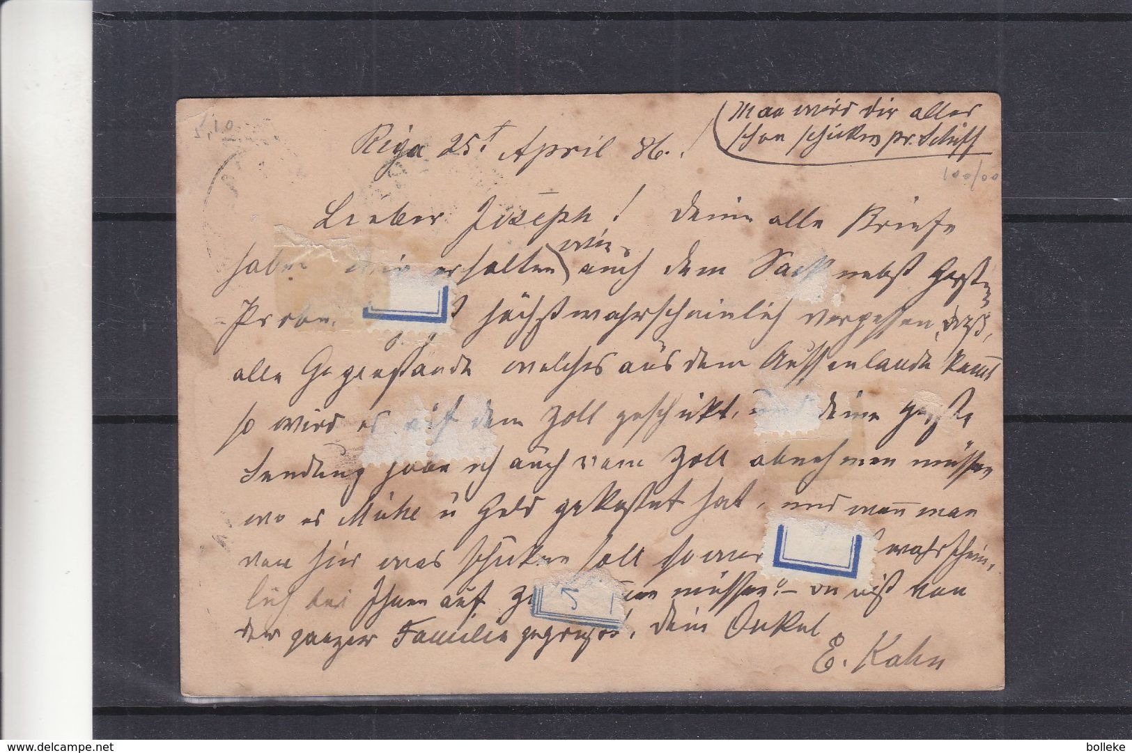 Russie - Lettonie - Carte Postale De 1886 - Entier Postal - Oblit Riga - Exp Vers Anvers En Belgique - Briefe U. Dokumente
