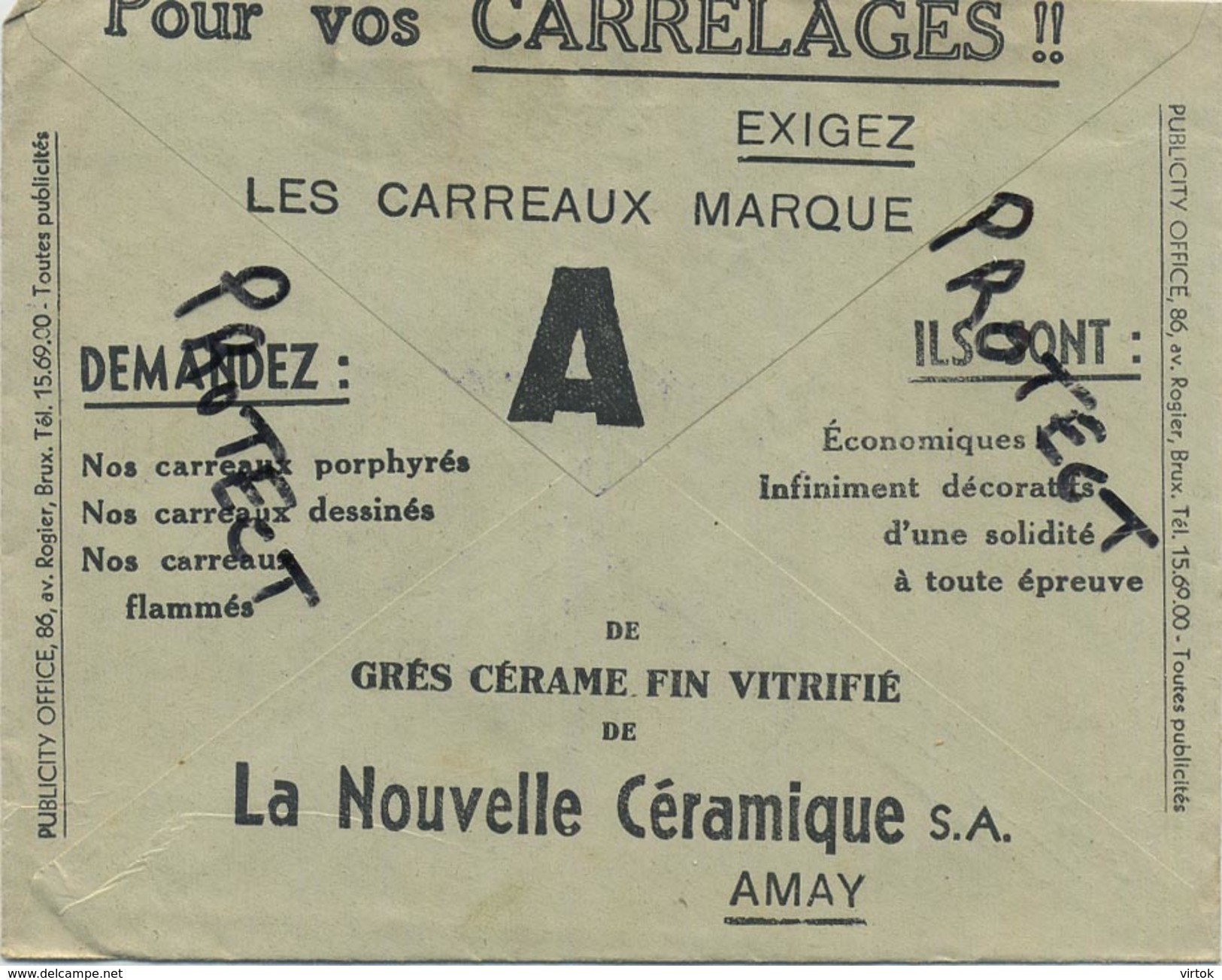 Old Envelope With Publicité 1933: AMAY La Nouvelle Céramique - Pour Vos Carrelages  ..... - Enveloppes