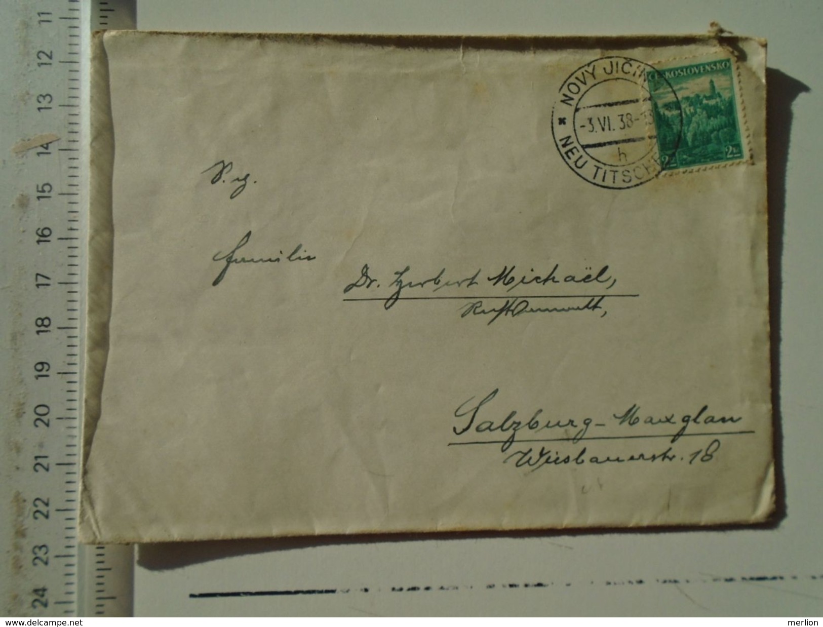 D151239 Ceskoslovakia  Czechoslovakia -Cover  NOVY JICIN  NEU -TITSCHEIN  1938  Salzburg -Maxglan - Briefe U. Dokumente