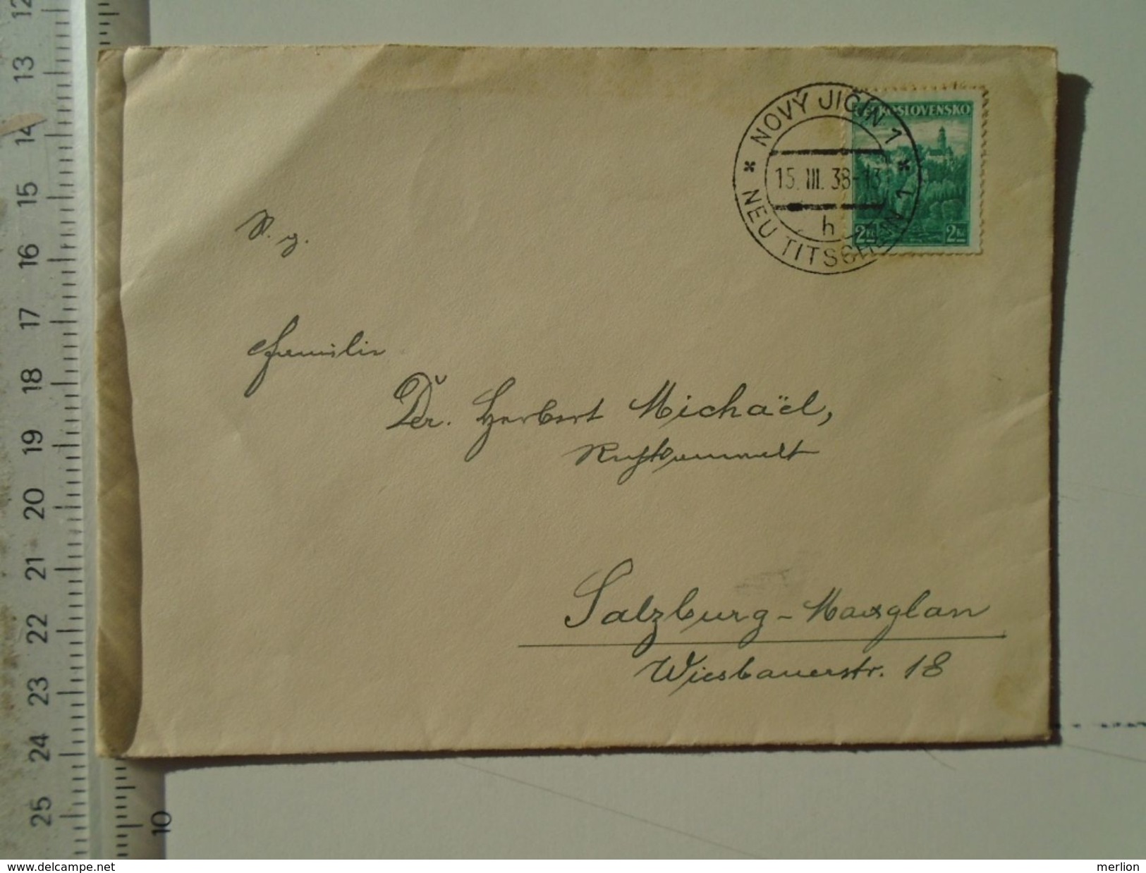 D151248  Ceskoslovakia  Czechoslovakia -Cover -  1938 Novy Jicin - Neu-Titschein  -sent To Salzburg -Maxglan - Briefe U. Dokumente