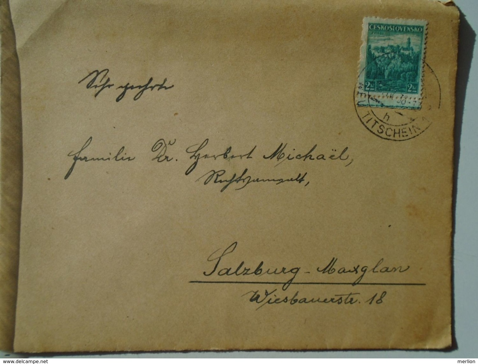 D151251  Ceskoslovakia  Czechoslovakia -Cover -  1938 Novy Jicin - Neu-Titschein  -sent To Salzburg -Maxglan - Briefe U. Dokumente