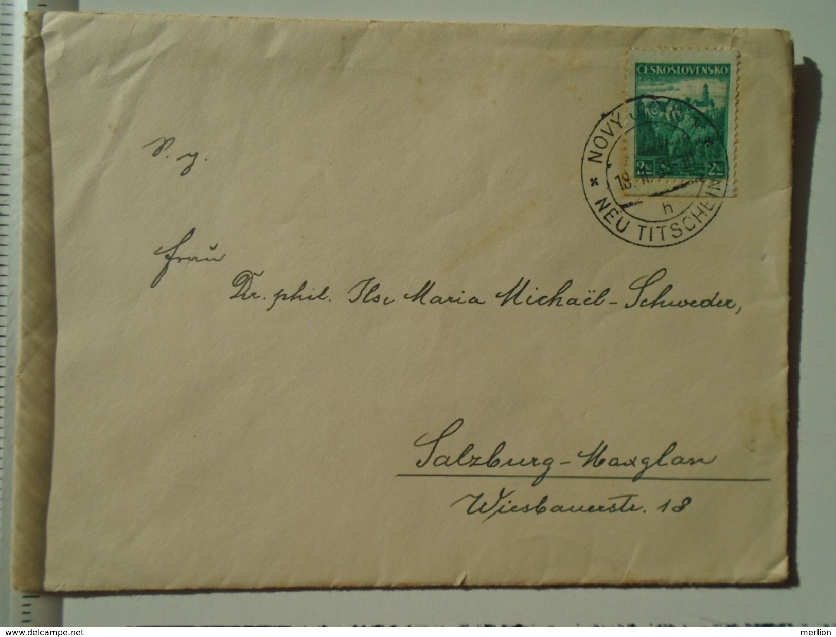 D151252  Ceskoslovakia  Czechoslovakia -Cover -  1938 Novy Jicin - Neu-Titschein  -sent To Salzburg -Maxglan - Briefe U. Dokumente