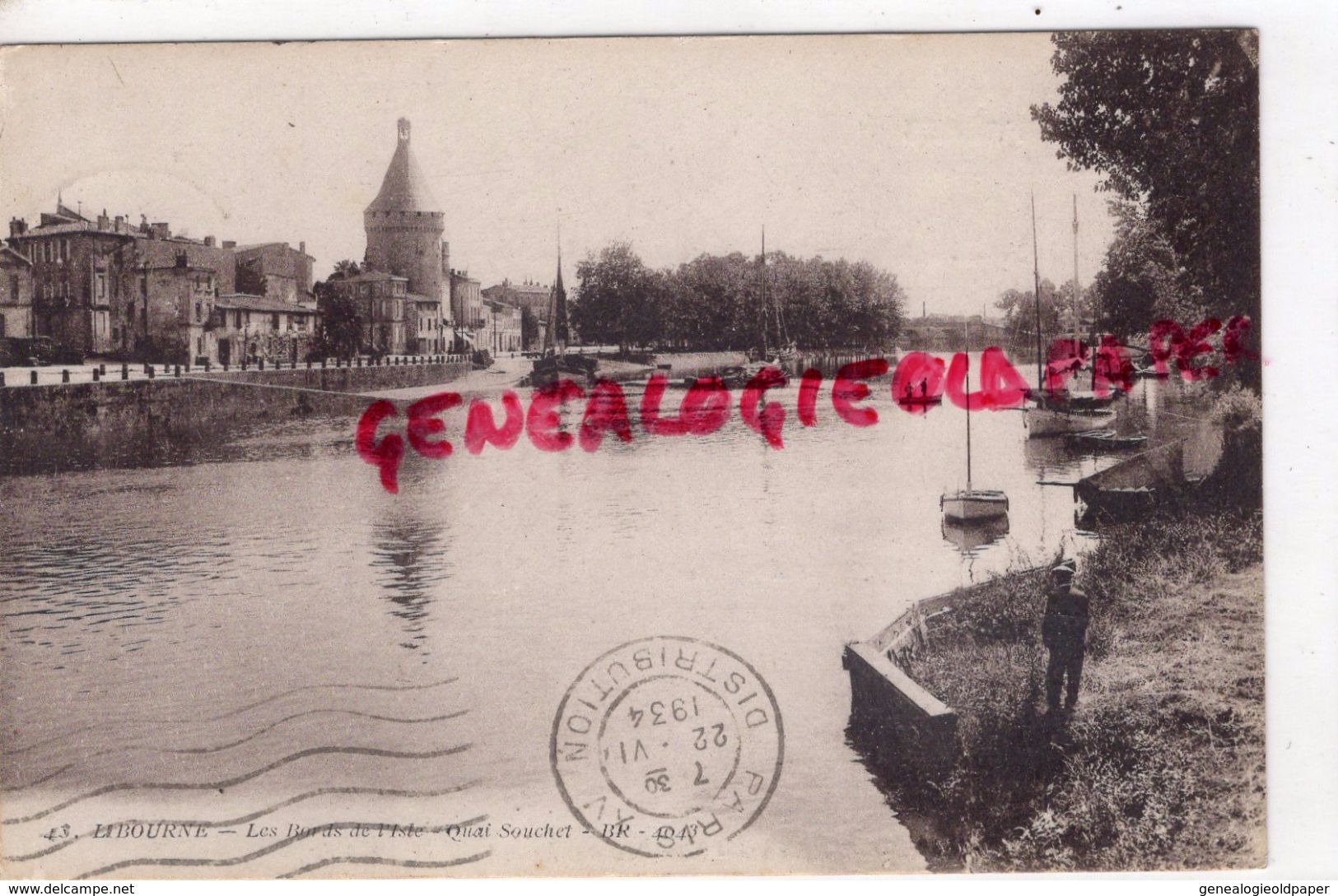 33 - LIBOURNE - LES BORDS DE L' ISLE  QUAI SOUCHET  - CARTE PUBLICITAIRE SABY FRERES - Libourne