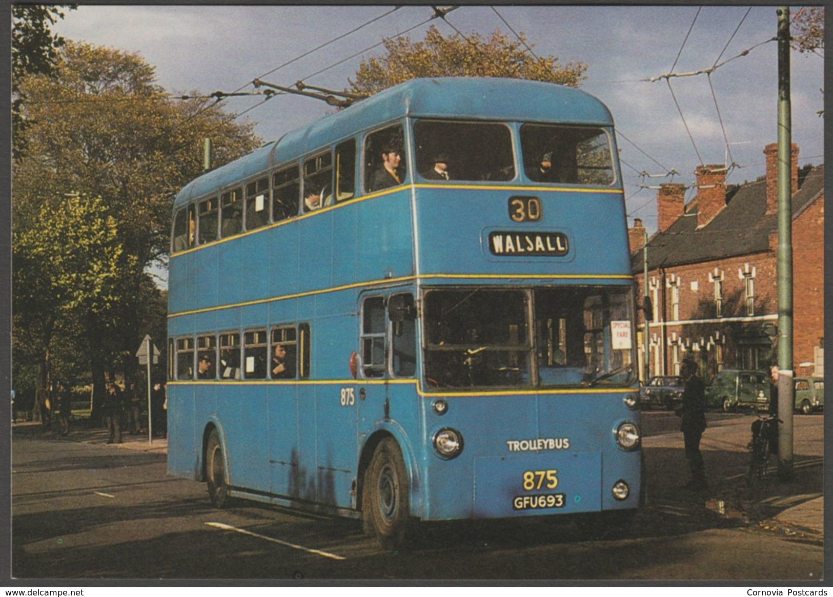 British United Traction Trolleybus No 875 At Walsall - After The Battle Postcard - Buses & Coaches