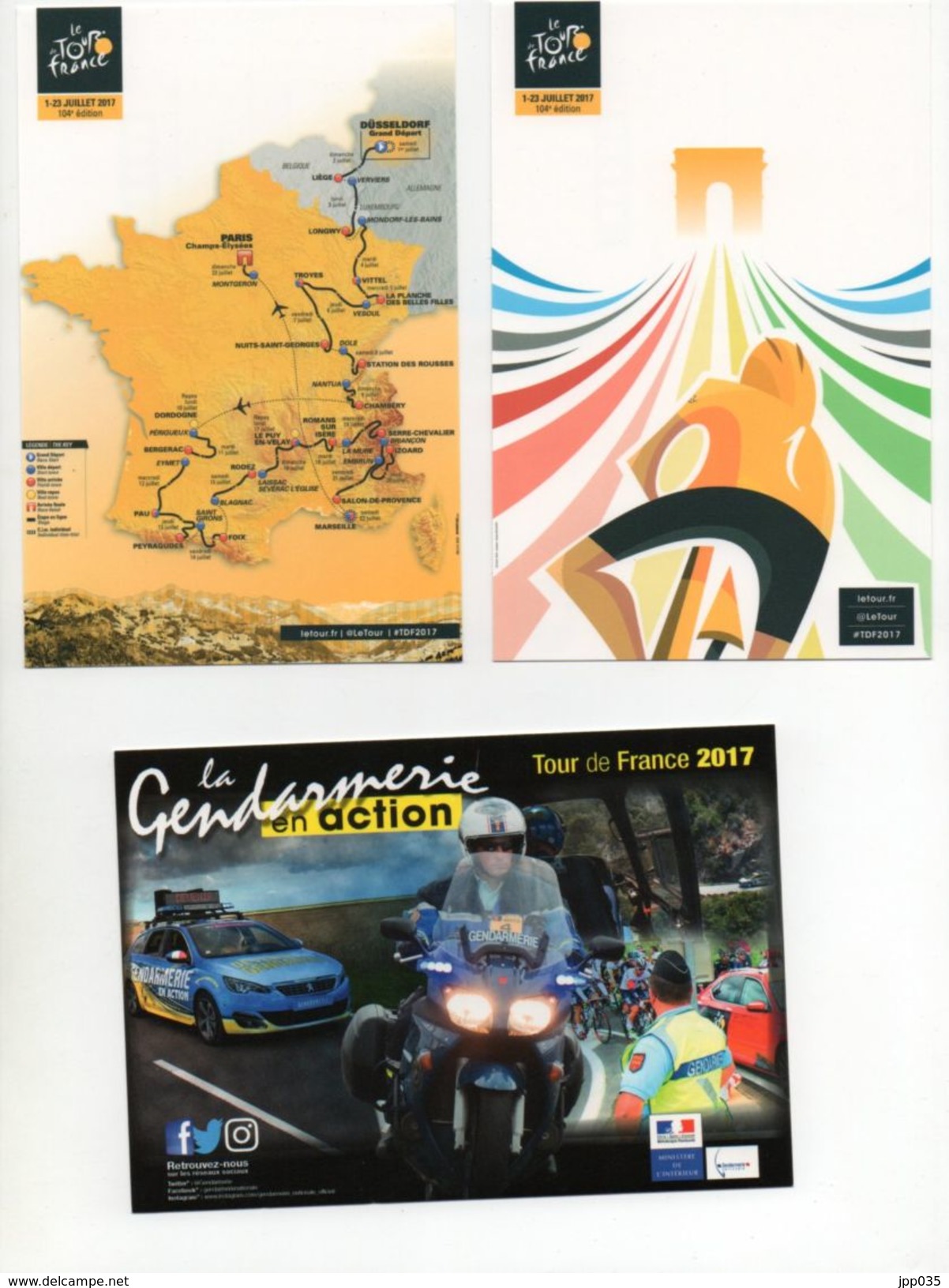 CYCLISME TOUR  DE  FRANCE  2017 3  CARTES  GENDARMERIE ET PARCOURS ET AFFICHE DU TOUR - Cyclisme
