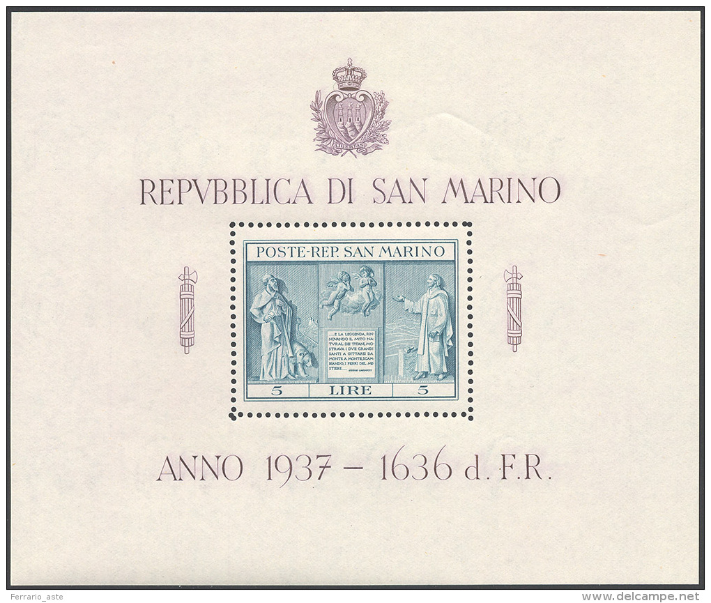 SAN MARINO 1937 - 5 Lire Indipendenza, Foglietto (1), Lotto Di Quattro Esemplari Con Gomma Originale... - Autres & Non Classés