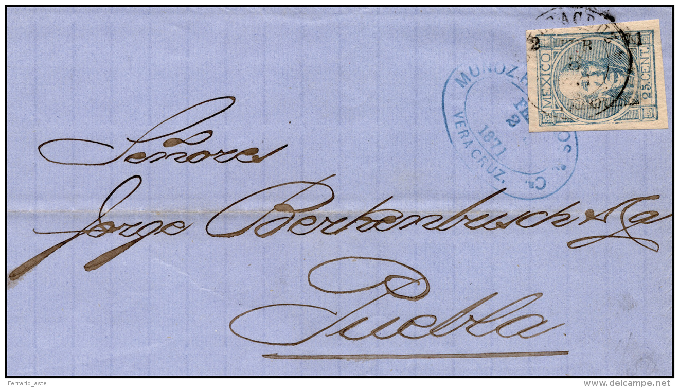 MESSICO 1871 - 25 Cent. Hidalgo (45), Perfetto, Su Sovracoperta Di Lettera Da Veracruz 2/2/1871 A Pu... - Autres & Non Classés