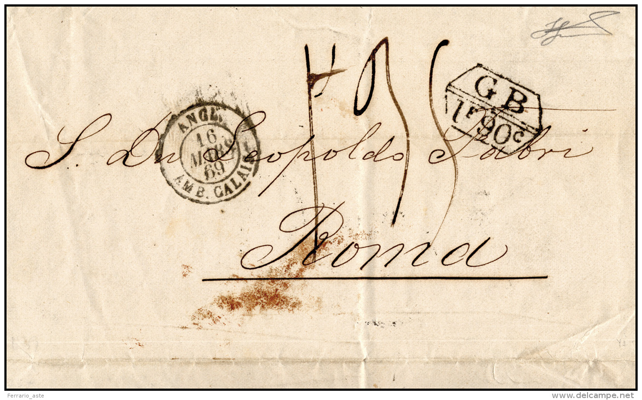 ECUADOR 1869 - 12 February 1869, Single-rate Unpaid Letter From Guayaquil To Rome. No Prepayment Was... - Autres & Non Classés