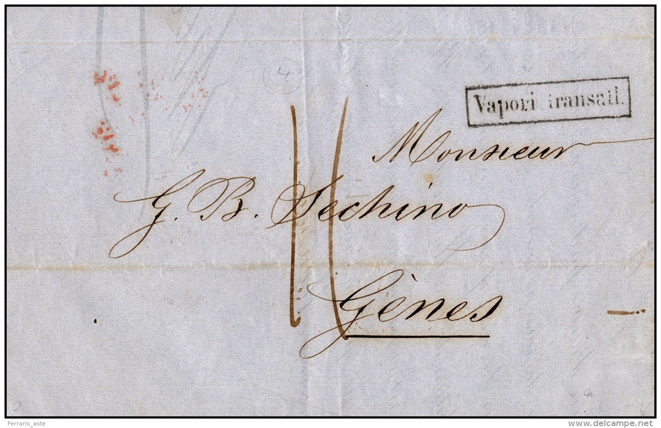 BRASILE 1857 - VAPORI TRANSATLANTICI - Single-rate Unpaid Letter From Bahia To Genoa. On 13 June 185... - Autres & Non Classés