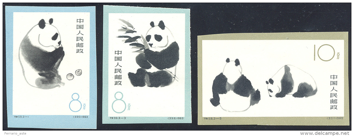 1963 - Giant Panda, Complete Imperforated Set Of 3 Stamps (1493/1495), O. G., Never Hinged. ... - Autres & Non Classés