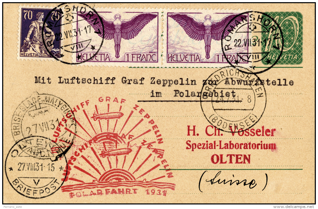 SVIZZERA POSTA AEREA 1931 - Cartolina Postale Con Complementari Dalla Svizzera 22/7/1931 Trasportata... - Altri & Non Classificati