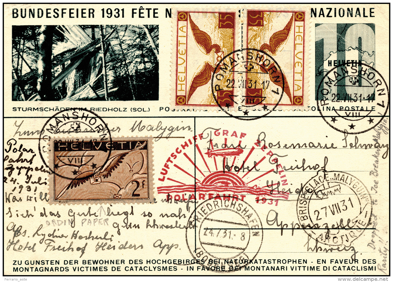 SVIZZERA POSTA AEREA 1931 - Cartolina Affrancata Dalla Svizzera 22/7/1931 Trasportata Al Polo Nord C... - Other & Unclassified