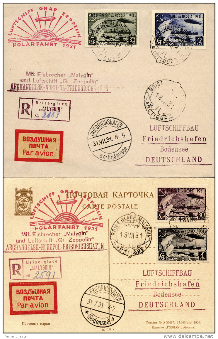 RUSSIA POSTA AEREA 1931 - Zeppelin Polar Fahrt, Serie Non Dentellata (A27A/A30A), Perfetti, Su Carto... - Autres & Non Classés