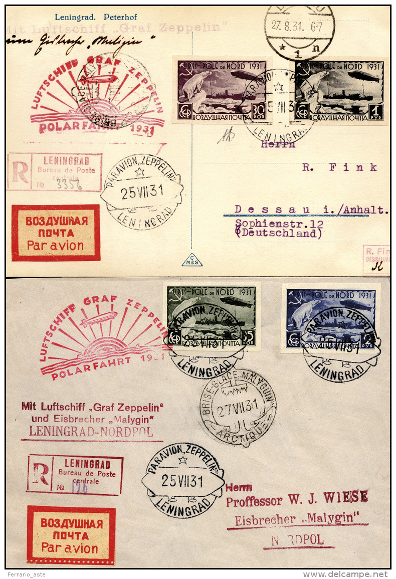 RUSSIA POSTA AEREA 1931 - Zeppelin Polar Fahrt, Serie Non Dentellata (A27A/A30A), Perfetti, Su Carto... - Autres & Non Classés