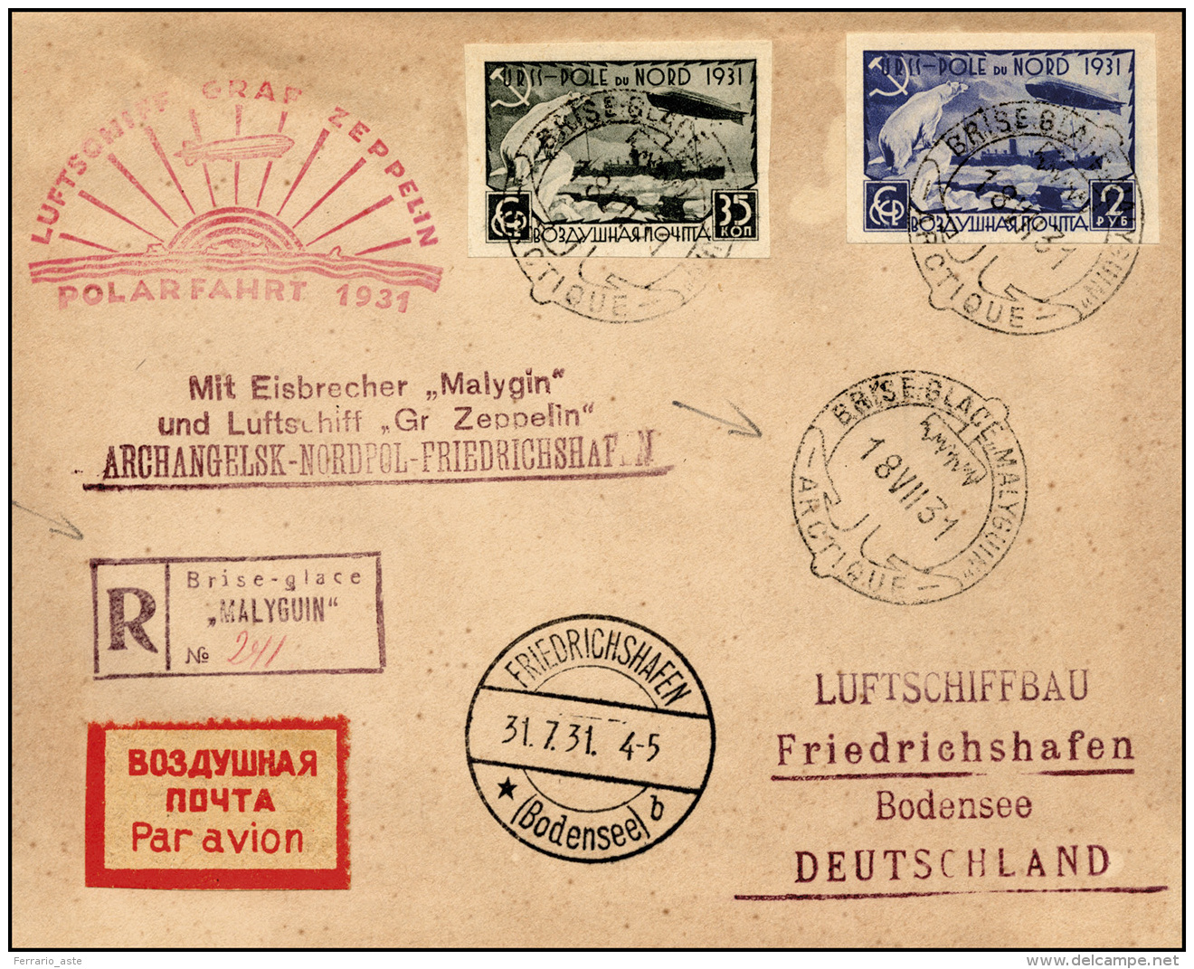 RUSSIA POSTA AEREA 1931 - 35 K. E 1 R. Zeppelin Polar Fahrt, Non Dentellati (A28A,A29A), Perfetti, S... - Other & Unclassified