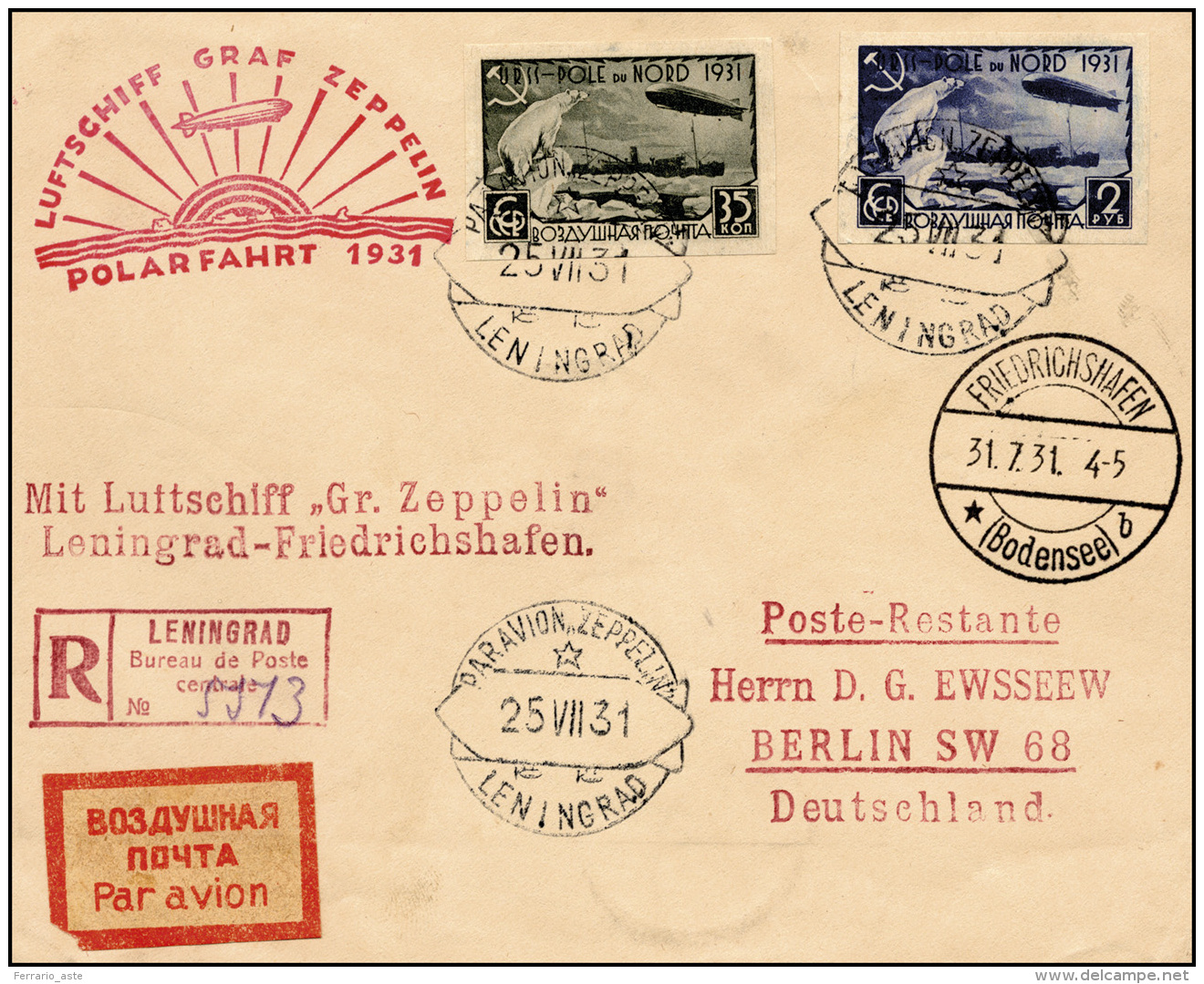 RUSSIA POSTA AEREA 1931 - 35 K. E 1 R. Zeppelin Polar Fahrt, Non Dentellati (A28A,A29A), Perfetti, S... - Other & Unclassified