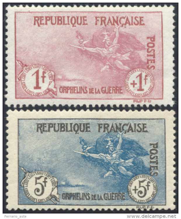 FRANCIA 1917/19 - 1 + 1 Fr. Rosa E 5 + 5 Fr. Azzurro, Pro Orfani Di Guerra (154/155), Nuovi, Gomma O... - Autres - Europe