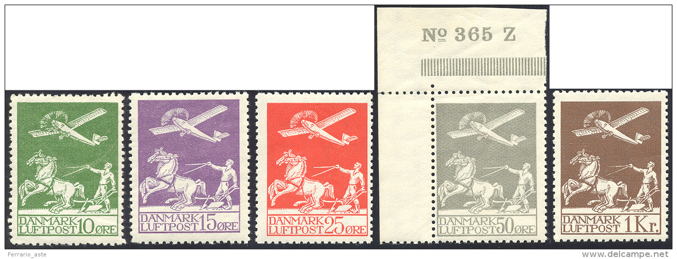 DANIMARCA POSTA AEREA 1925/30 - Serie Completa (1/5), Gomma Originale Integra, Perfetti, MNH. Alti V... - Autres - Europe